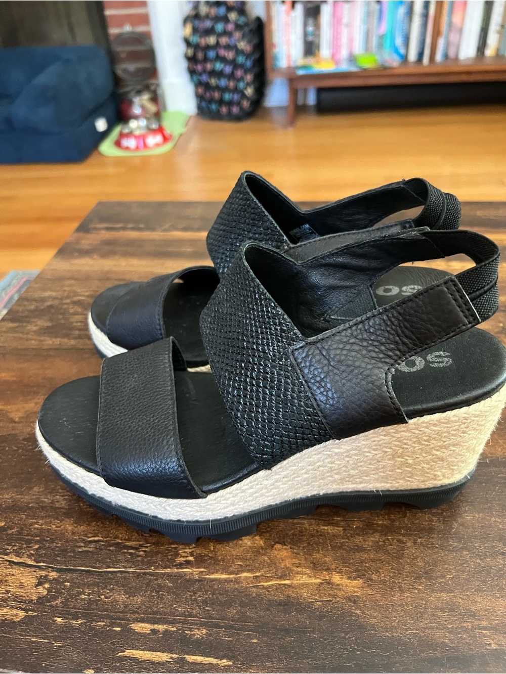 Black Wedge Espadrille Sandals - size 8.5